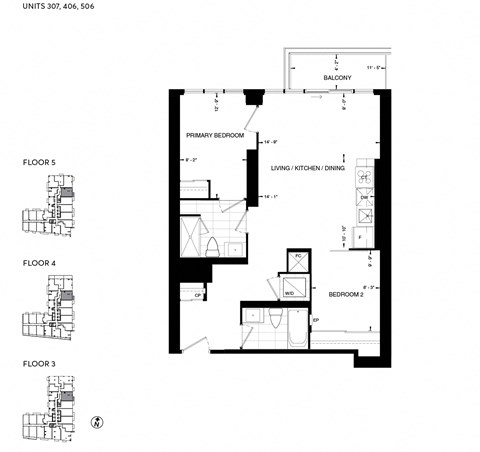 Floor plan for 2 beds, 2 baths, 824 sqft